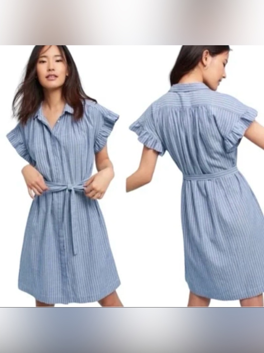 Anthropologie Isabella Sinclair Piper Flutter Sleeve Dress Size S Striped Blue
